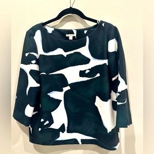COS Navy and Green  3/4 Kimono Sleeve Top SZ 10. Boxy Look Prefect Condition